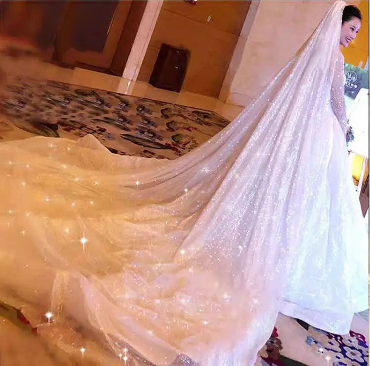 Voile de mariée scintillant blanc cassé, long de 3 m, une seule couche, style cathédrale de luxe