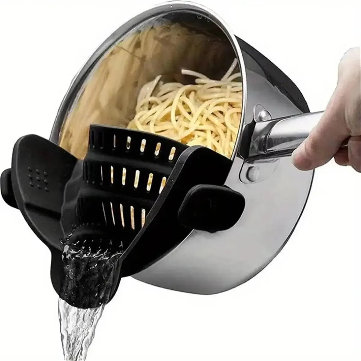 1 passoire à pince réglable en silicone pour casseroles, poêles et bols - Égouttoir manuel pour nouilles et pâtes