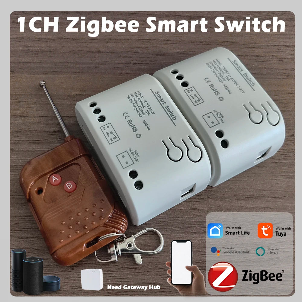 Contrôleur intelligent Zigbee unidirectionnel, interrupteur à distance, module relais pour garage avec disjoncteur intelligent RF433 et minuterie Alexa