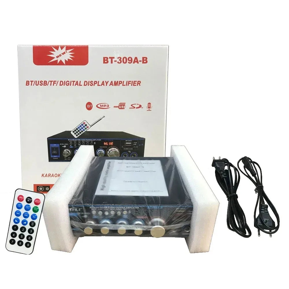 Amplificateur audio miniature BT-309A-B 35 W x 2 / Bluetooth USB SD FM AUX Entrée micro avec écho / Alimentation DC 12 V / AC 220 V