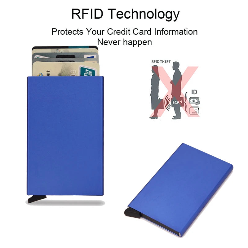 Hommes ID crédit porte carte bancaire portefeuille Anti Rfid intelligent Anti Rfid blocage protégé magique Pop Up mince petit argent portefeuilles étui