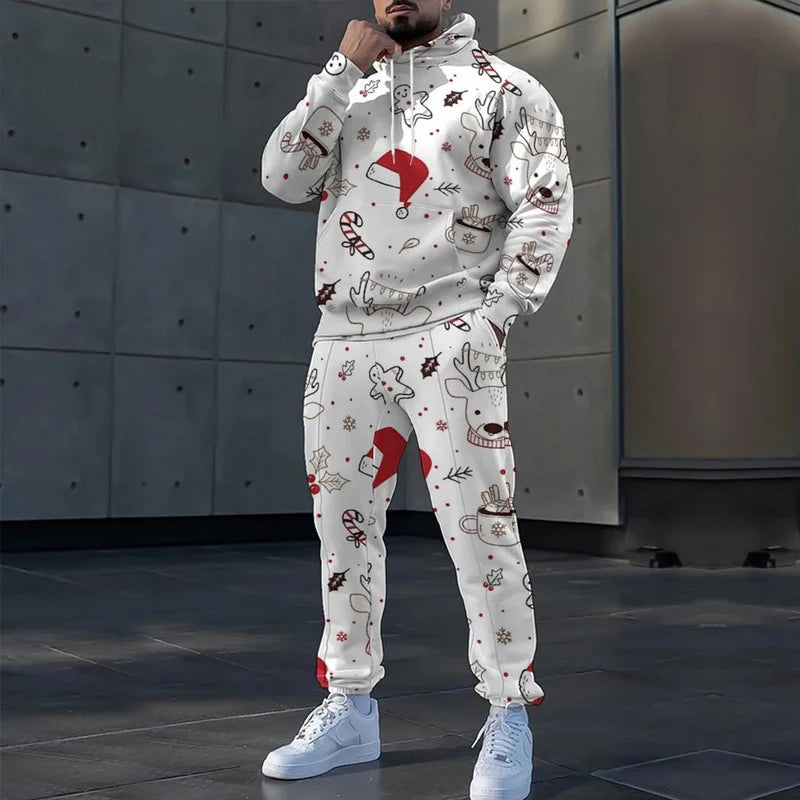 2025 Noël 3D Imprimer Sweat à capuche à manches longues Ensemble Automne Hiver Casual Hommes Deux Pièces Survêtement Mode Lâche Festival Costume De Fête