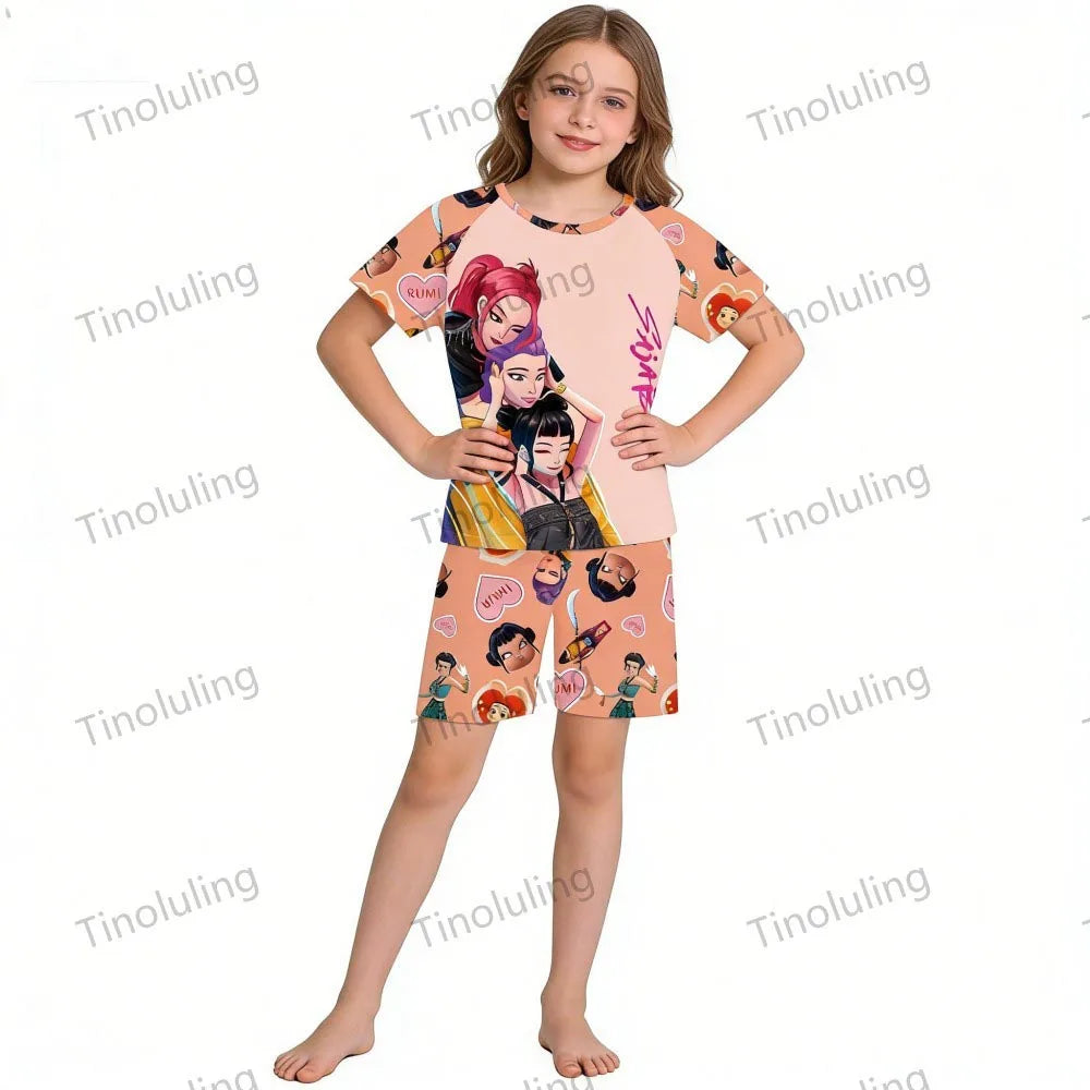 Pyjamas pour filles et enfants de 3 à 12 ans - Pyjama court d'été pour petits garçons - Thème Kpop Demon Hunters