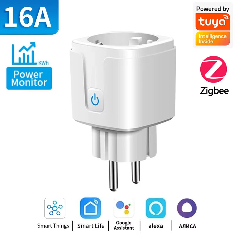 Prise intelligente TUYA WiFi ou Zigbee3.0, ue 16/20A, avec moniteur de puissance, fonction de synchronisation, commande vocale, fonctionne avec Alexa Google Home