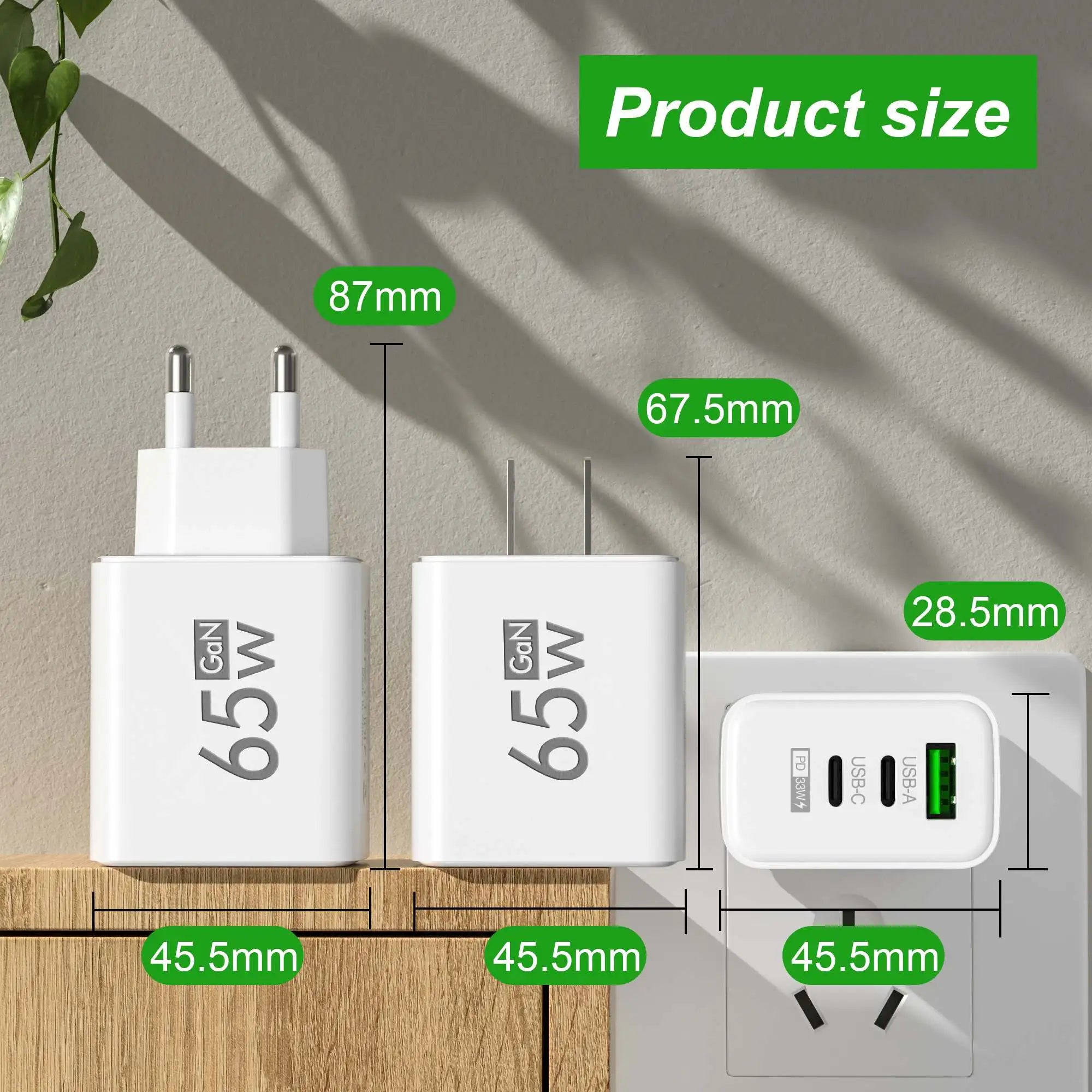 Chargeur USB 65W pour téléphone portable, charge rapide, adaptateur d'alimentation de voyage pour iPhone Xiaomi Samsung Huawei