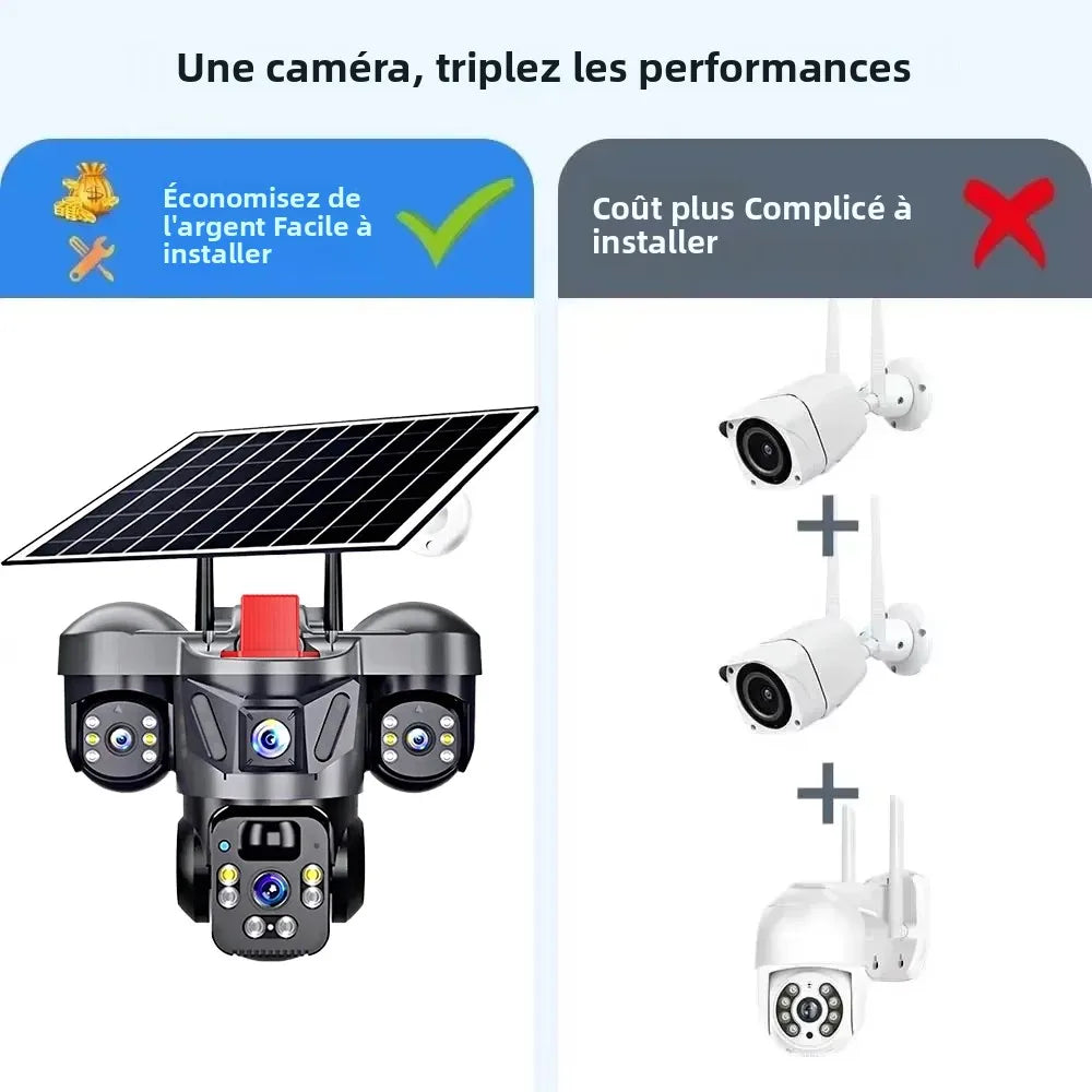 Caméra extérieure PTZ KERUI V380 Pro 6MP WIFI 4G avec panneau solaire, caméra de sécurité domestique à triple objectif, vidéosurveillance CCTV