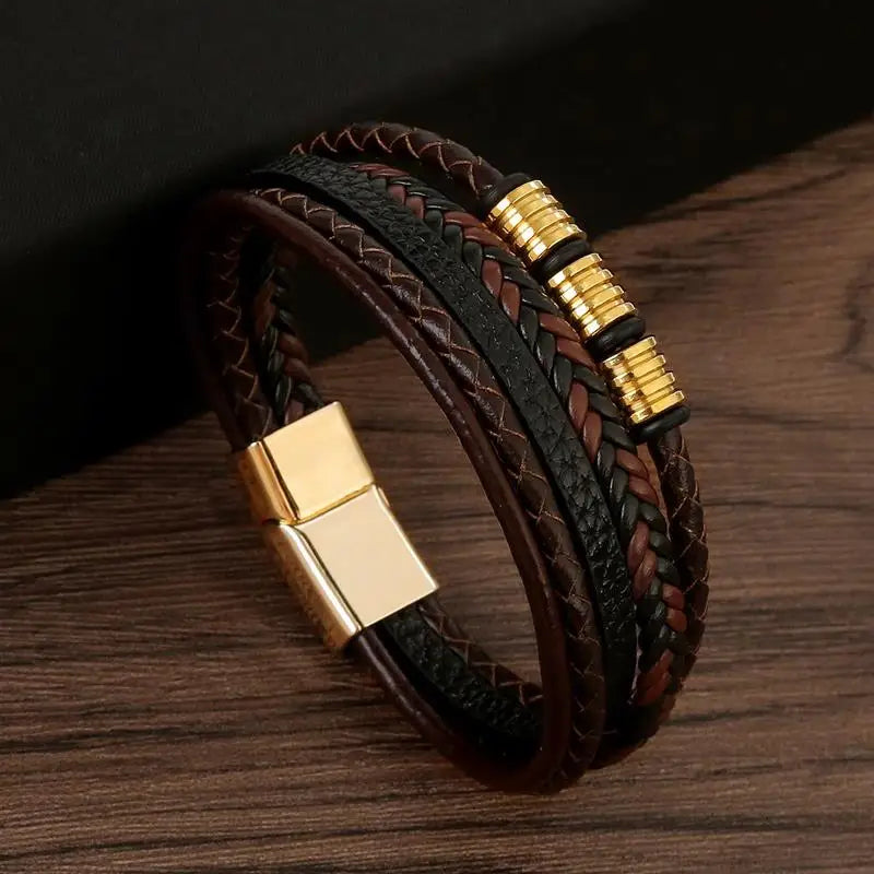 Bracelet en cuir classique pour hommes, nouveau Style, tissé à la main, multicouche, accessoire combiné, mode homme, bijoux, vente en gros, livraison directe