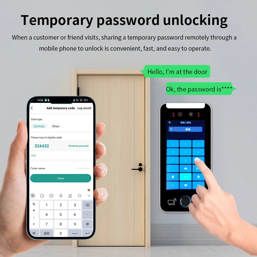 Serveur à écran tactile 5 pouces, Wi-Fi, Tuya, contrôle d'accès par reconnaissance faciale et empreinte digitale avec lecteur RFID, pointeuse FaceTime
