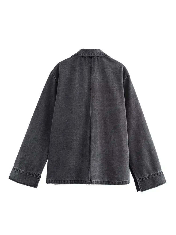 Ensemble jean à col rabattu pour femme, haut décontracté, à la mode, taille haute, Streetwear, pantalon en Denim, ensemble deux pièces, automne 2024