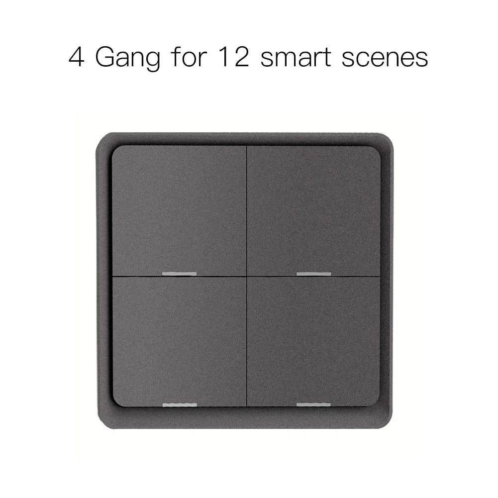 MOES 4 Gang Tuya ZigBee Wireless Scene Switch - 12 Customizable Automation Scenarios, Battery-Powered Push Button Controller for