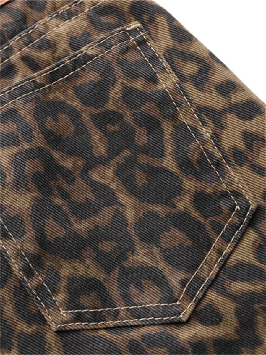 Jean imprimé léopard pour femmes, taille haute, mode rétro Y2k, pantalon en Denim, Hip Hop, jambes droites et larges, Baggy
