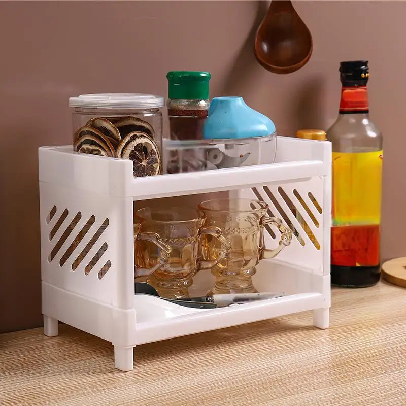 1 étagère de rangement rectangulaire blanche à double niveau en polypropylène (PP) pour bureau, idéale pour organiser le bureau des étudiants, les cosmétiques et la papeterie
