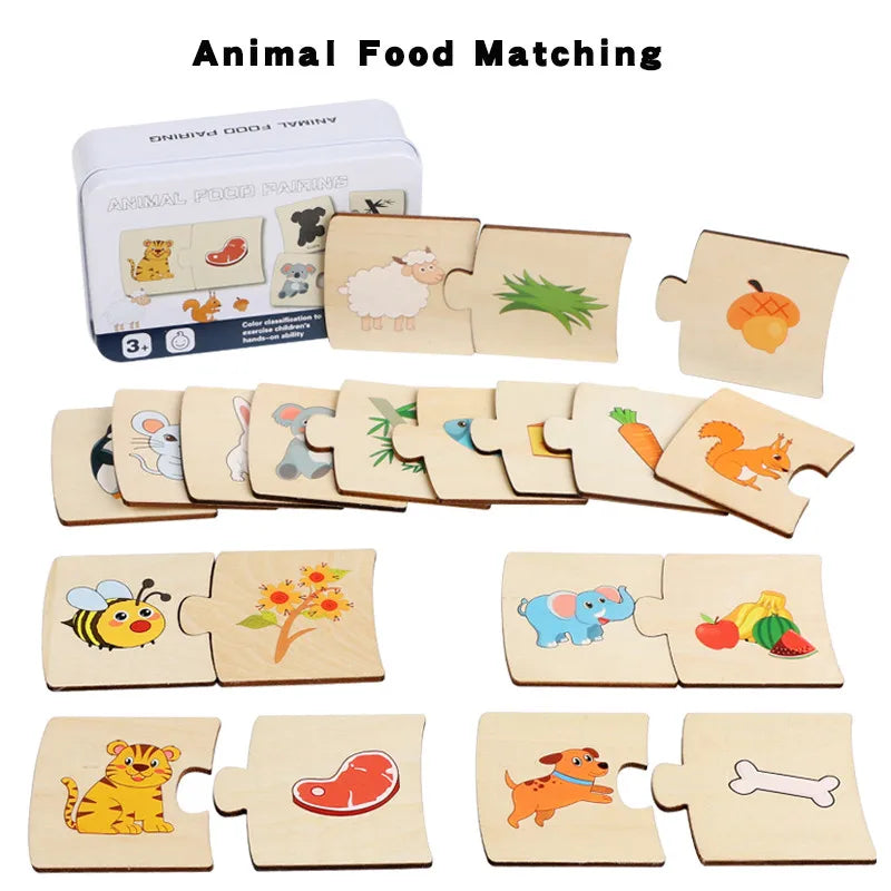 Boîte à fer à repasser pour enfants - Jeu de puzzle en bois avec animaux et nourriture - Jeu d'éveil à la logique et jouets éducatifs