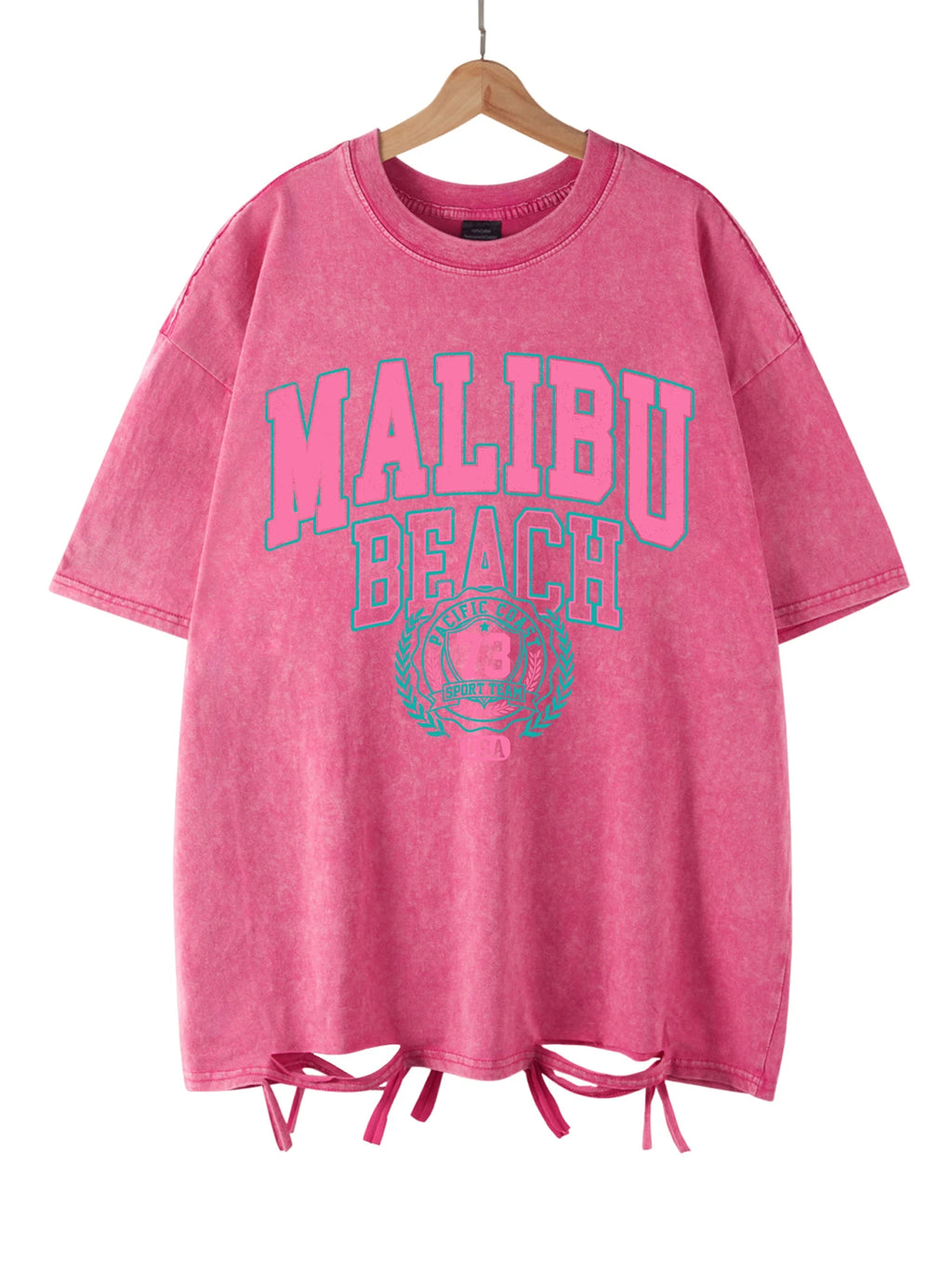Malibu Beach T-Shirt lavé femmes lettre impression coton T-Shirt confortable col rond hauts décontracté surdimensionné t-shirts vêtements féminins