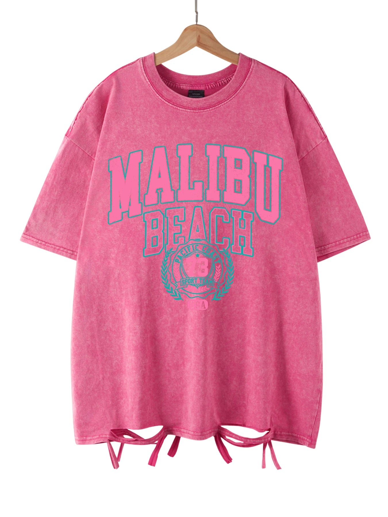 Malibu Beach T-Shirt lavé femmes lettre impression coton T-Shirt confortable col rond hauts décontracté surdimensionné t-shirts vêtements féminins