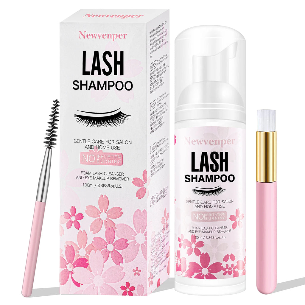 Shampoing moussant pour cils 100 ml + brosse et applicateur de mascara pour les paupières, nettoyant et démaquillant pour extensions de cils et extensions de cils