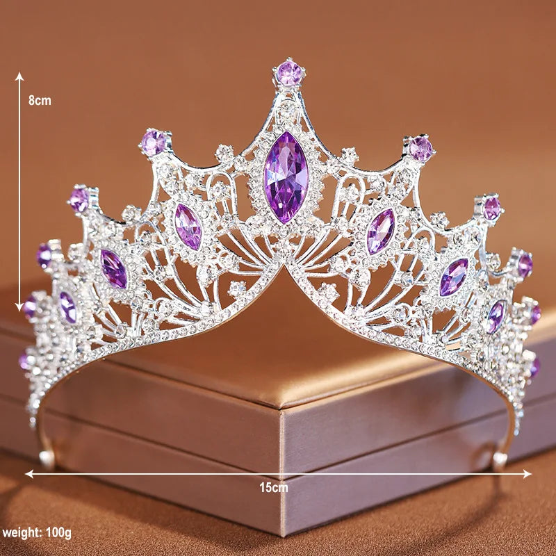 Couronne de mariée en cristal argenté, ornée de strass, idéale pour les mariages et les fêtes