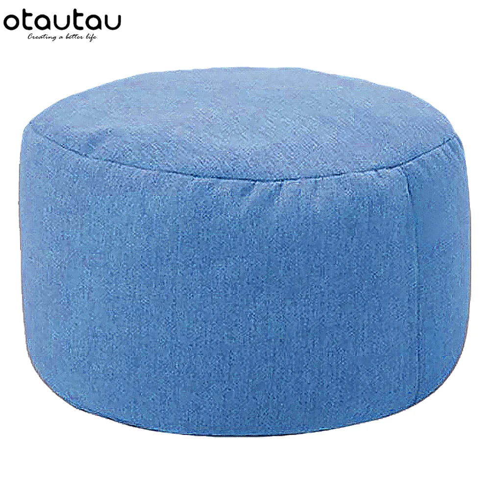 Tabouret rond OTAUTAU D30cm*H20cm, pouf en lin avec garniture, repose-pieds, style tatami/futon, JD001