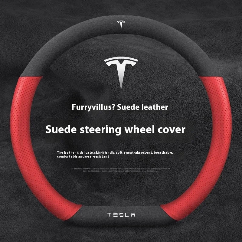 Housse de volant en cuir suédé antidérapant et respirant pour Tesla Model 3, Model Y, Model S, Model X Roadster- Accessoires auto