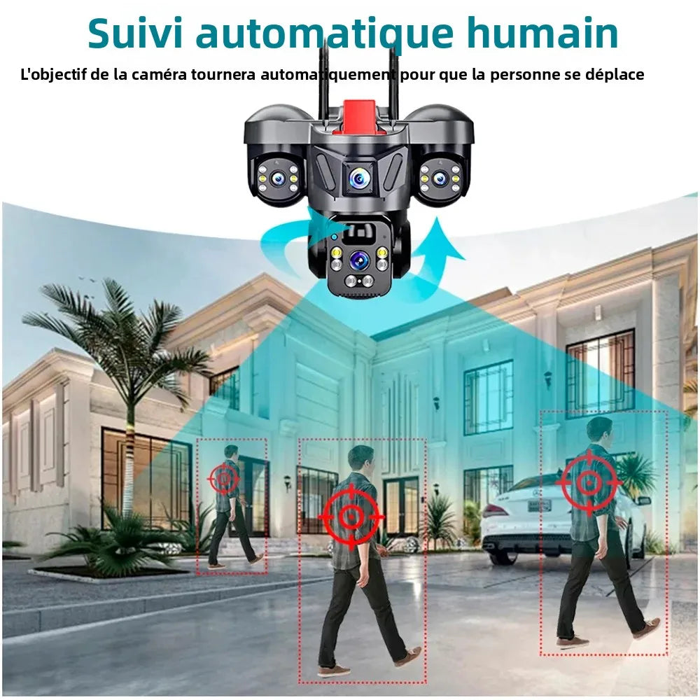 Caméra extérieure PTZ KERUI V380 Pro 6MP WIFI 4G avec panneau solaire, caméra de sécurité domestique à triple objectif, vidéosurveillance CCTV