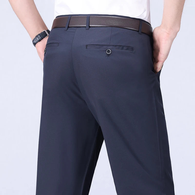 Pantalon homme stretch noir uni, coupe droite, style coréen, séchage rapide, idéal pour le bureau ou le printemps/automne