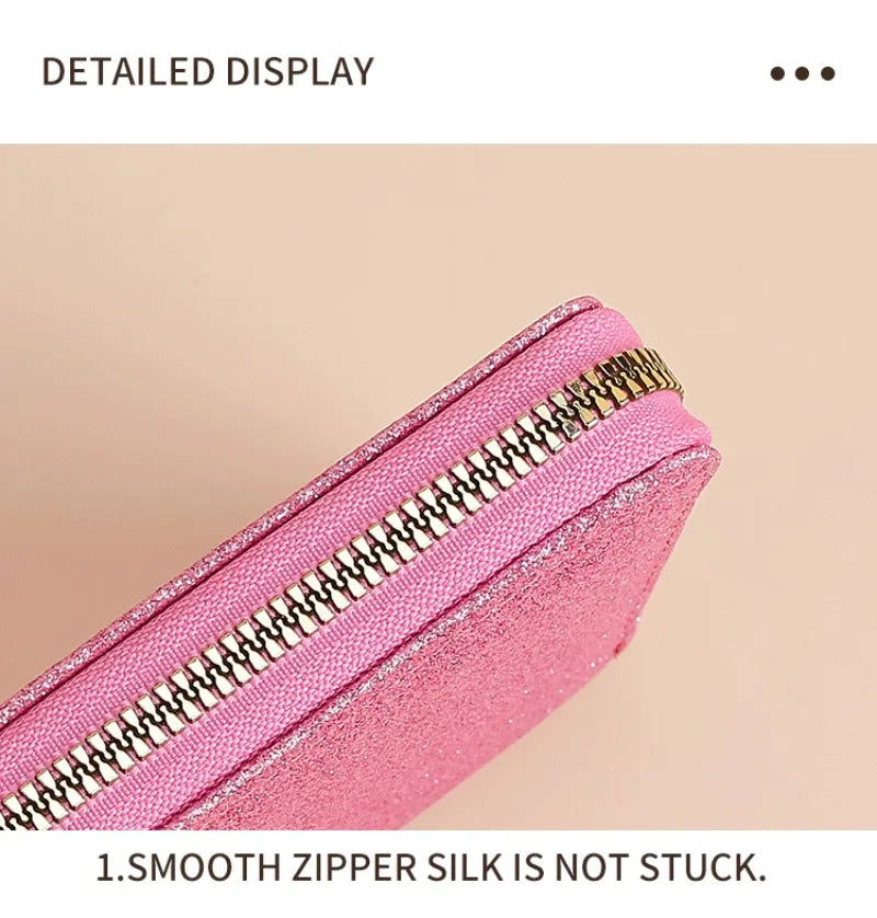 Portefeuille long KPop Demon Hunters pour femmes, à paillettes et fermeture éclair, en cuir PU, porte-monnaie, porte-cartes d'identité, pochette pour femme