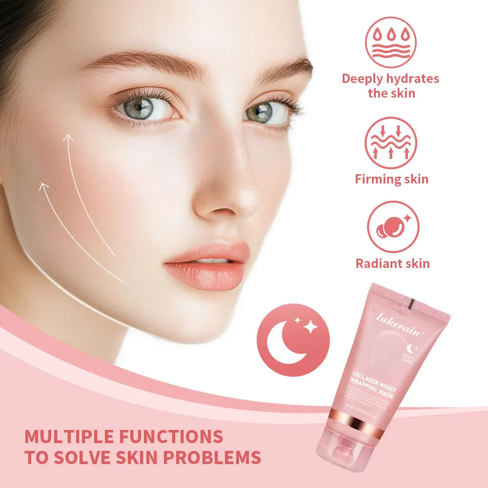 Masque facial peel-off au collagène, soin de nuit enveloppant, hydratation et élasticité, réduit le relâchement cutané et le teint terne, collagène hydrolysé