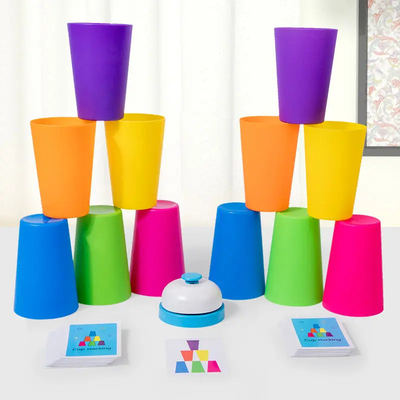 Jeu de rapidité à empiler les gobelets avec cartes, couleurs et logique, jouet Montessori pour l'éveil des enfants et l'interaction parent-enfant