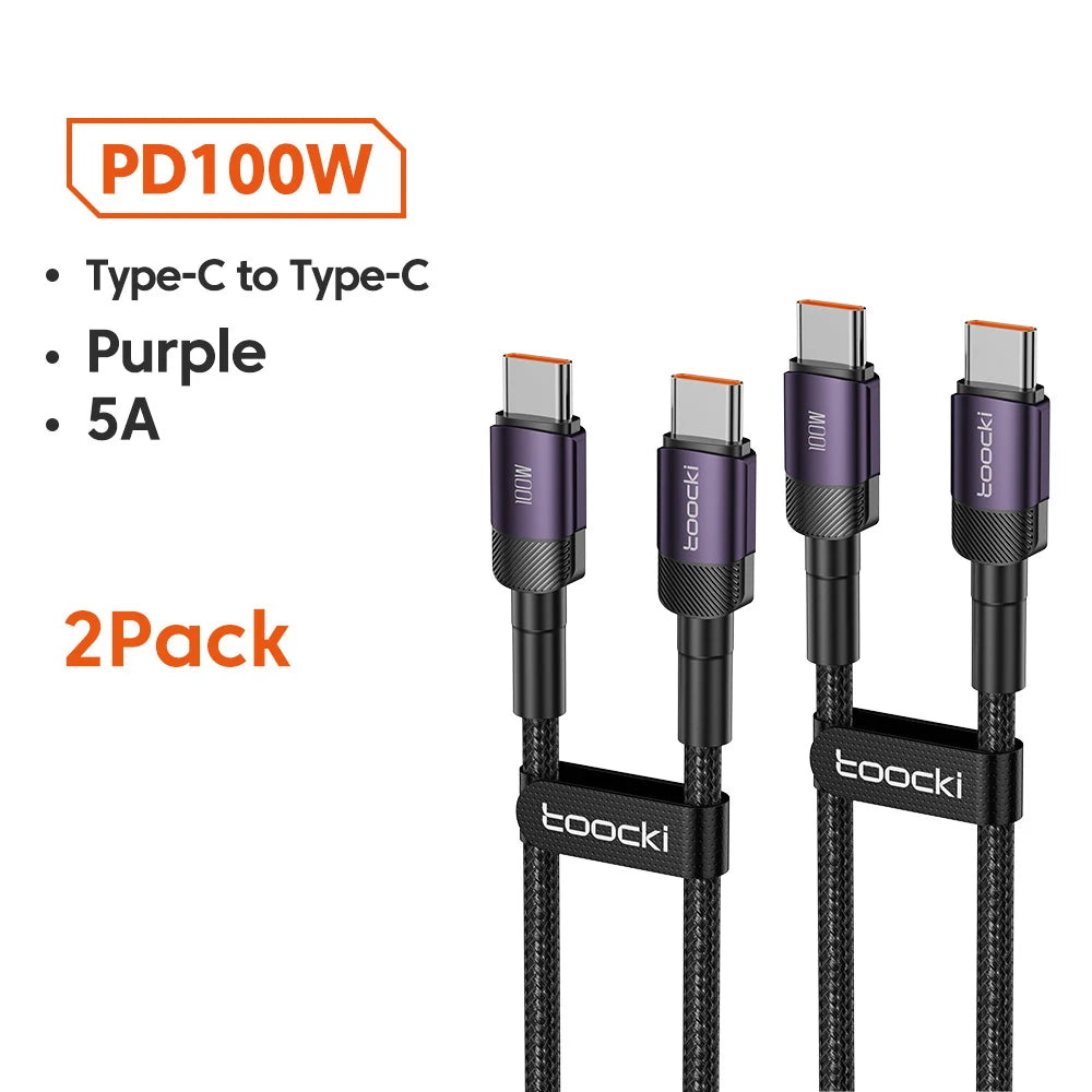 Toocki 100W Type C vers USB C câble PD 3.0 Charge rapide 4.0 Charge rapide Type C vers Type C pour iPhone 15 Macbook Samsung Xiaomi