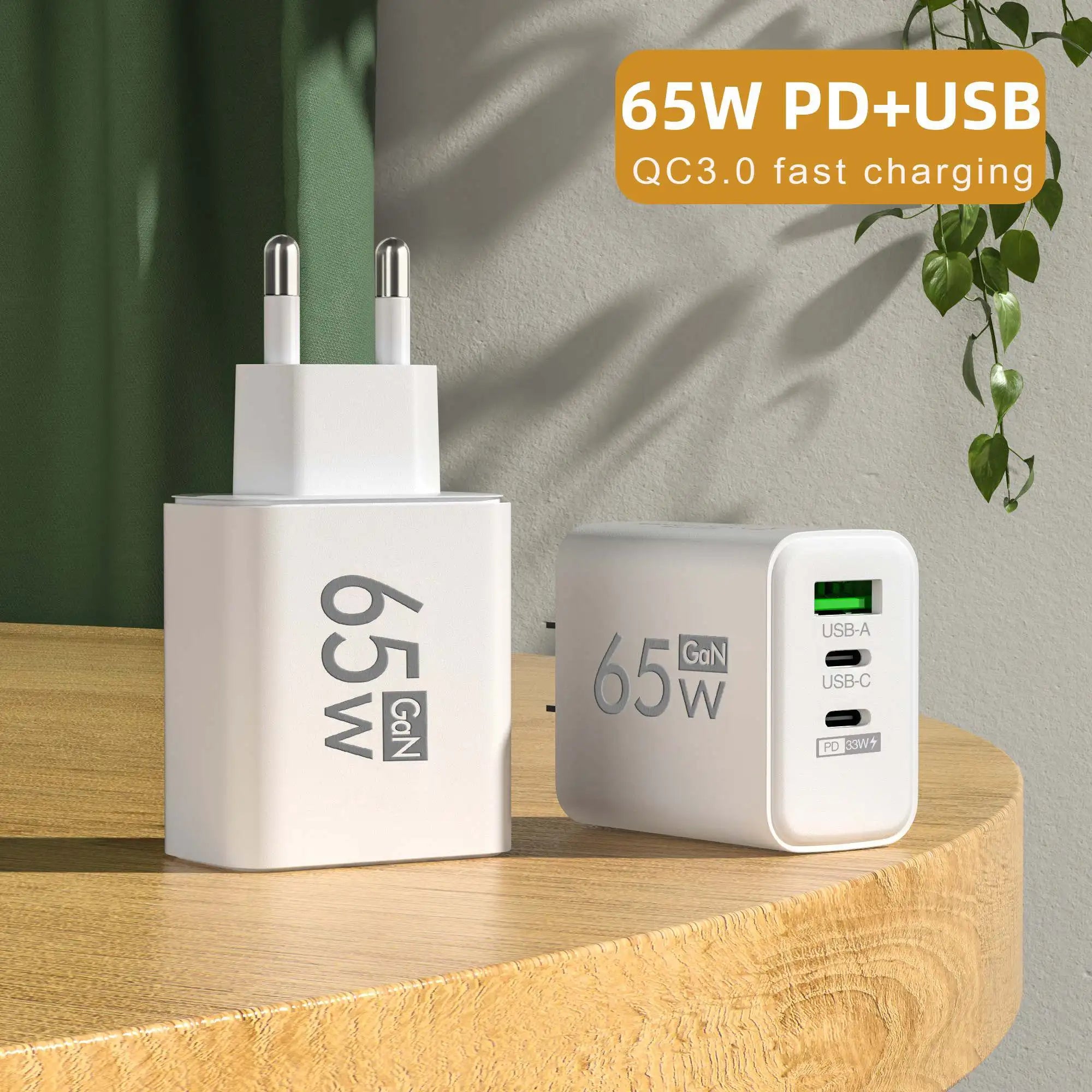 Chargeur USB 65W pour téléphone portable, charge rapide, adaptateur d'alimentation de voyage pour iPhone Xiaomi Samsung Huawei