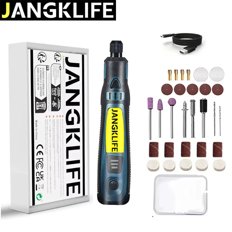 JANGKLIFE Kit d'outils rotatifs sans fil USB stylo de gravure sur bois bricolage pour bijoux métal verre Mini perceuse sans fil