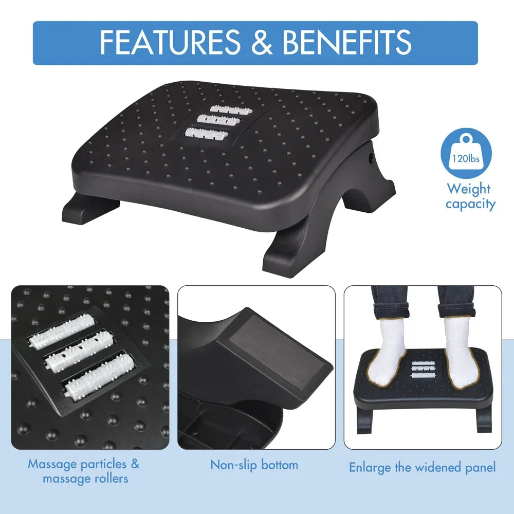 Repose-pieds ergonomique sous bureau avec rouleaux de massage, capacité de 54 kg,