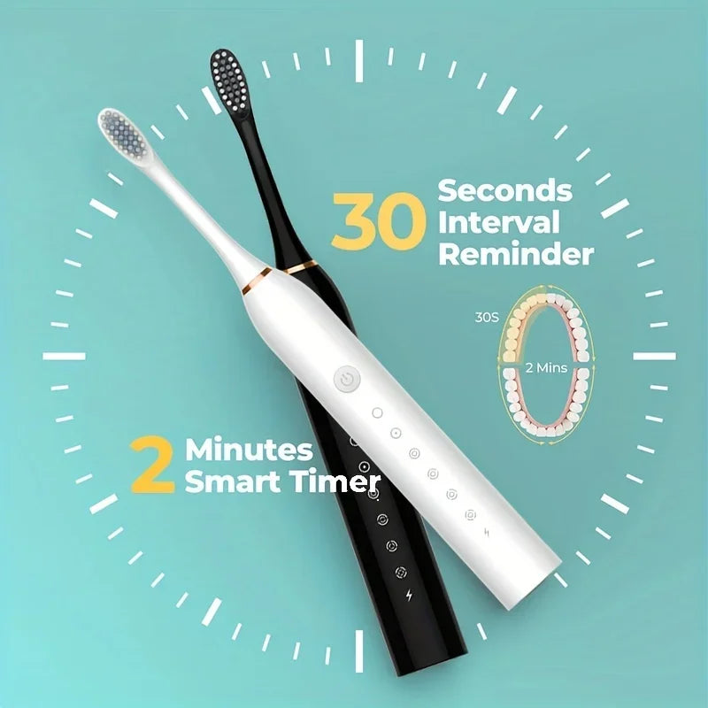 Brosse à dents électrique automatique à six vitesses, brosse à dents intelligente universelle à poils souples pour adultes et enfants, pour tous les âges