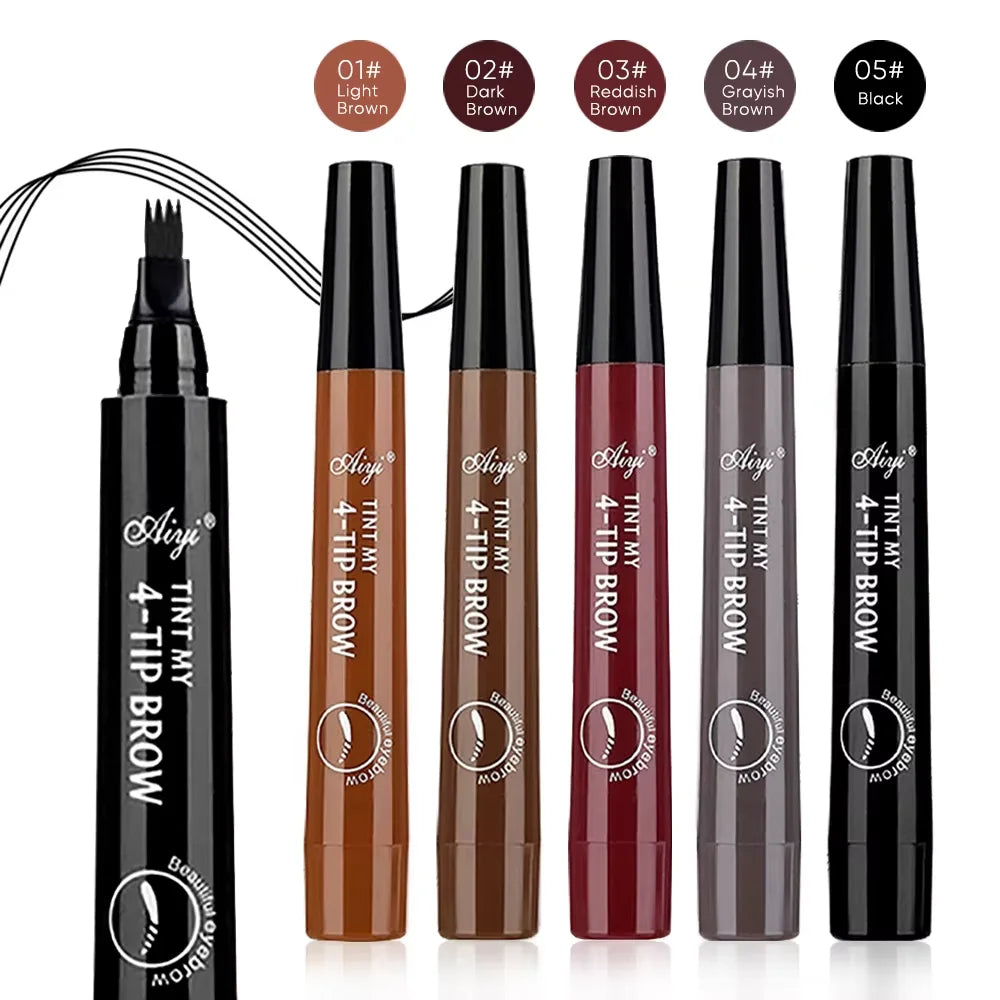 Crayon à sourcils à quatre embouts, longue tenue, sans bavure, résistant à l'eau, anti-bavure