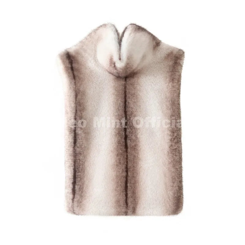 Neo Mint 2025 marque mode fausse fourrure Sable gilet haut court automne hiver col roulé Eco vison fourrure débardeurs sans manches veste manteau