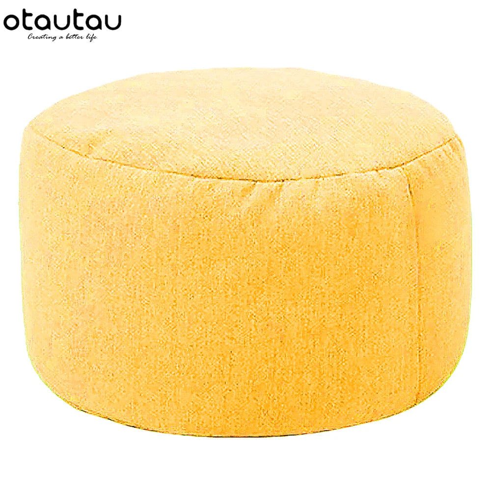 Tabouret rond OTAUTAU D30cm*H20cm, pouf en lin avec garniture, repose-pieds, style tatami/futon, JD001