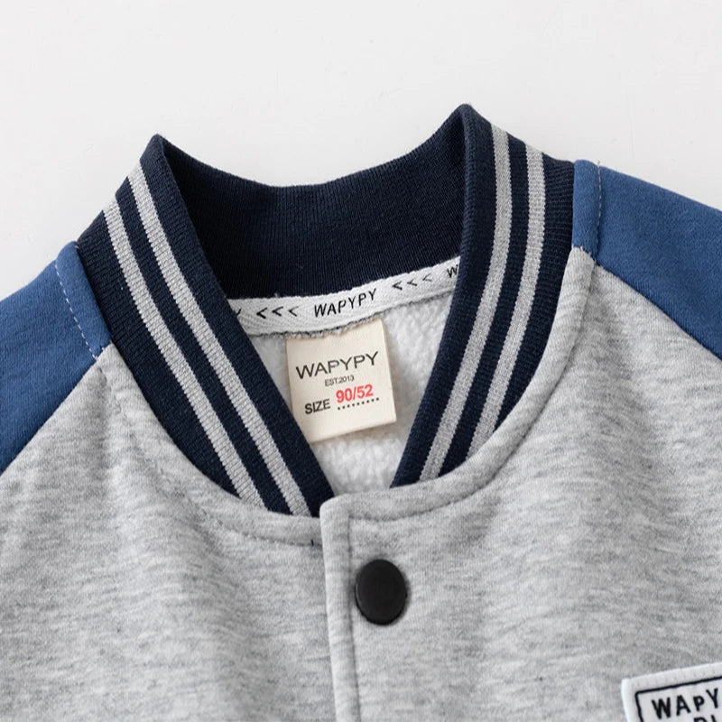 Manteau de Baseball avec lettres pour enfants, automne-hiver 2025, sweat-shirt épais à boutons pour garçons, col en v, manteau de couleur bloquée