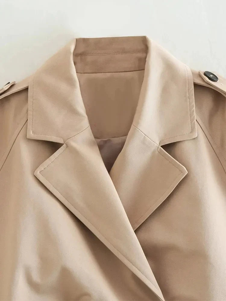 Veste Trench courte avec ceinture pour femme, Streetwear Vintage, Double boutonnage, manches longues, haut, manteau féminin, tenues de printemps, 2024