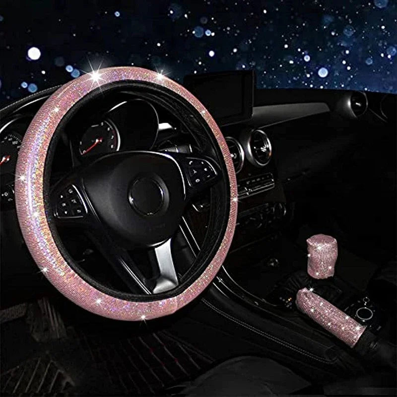Housse de volant de voiture universelle 37/38cm, housse de poignée élastique, diamant bronzant coloré, accessoires de volant scintillants