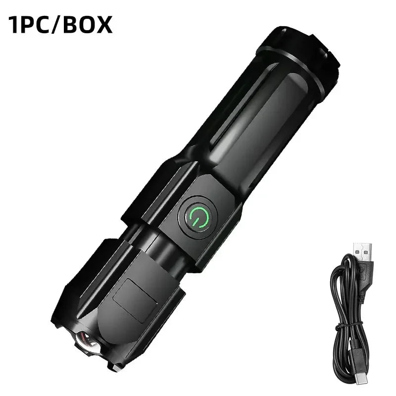 Lampe torche LED pour Camping, haute puissance, Rechargeable, USB, lanterne Zoom, batterie intégrée, étanche, pour la pêche en plein air