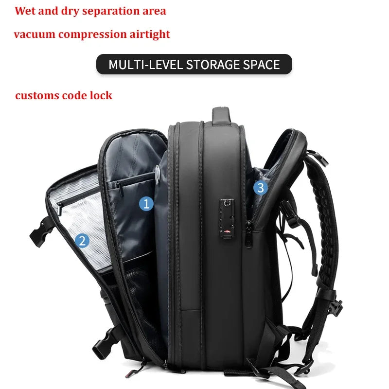 Voyage hommes 17 pouces sac à dos pour ordinateur portable compression sous vide sac à dos affaires grande capacité école sac à dos étendre sac à dos en plein air