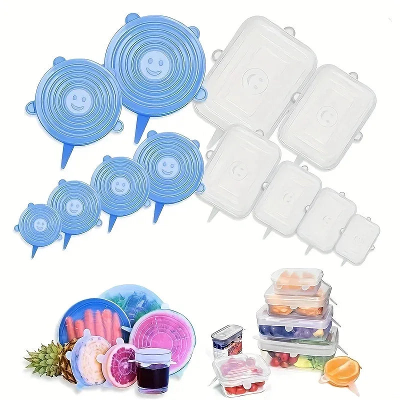 Lot de 6 couvercles extensibles en silicone, réutilisables et résistants, pour la conservation des aliments dans les bols