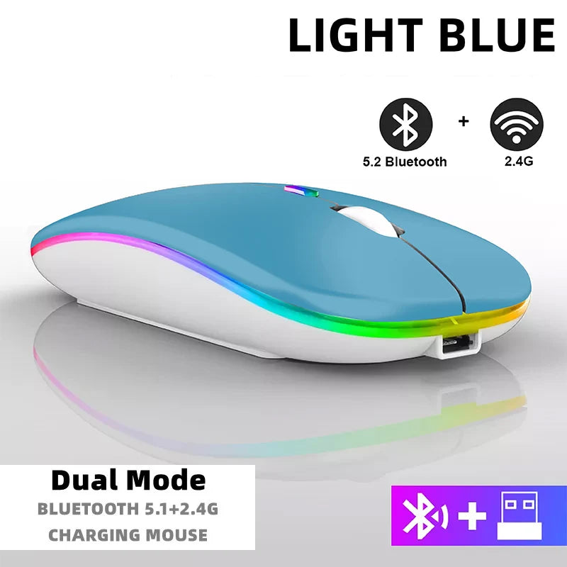 Souris sans fil pour ordinateur portable PC, Bluetooth RGB rechargeable, souris sans fil silencieuse avec rétroéclairage LED, souris ergonomique pour le jeu