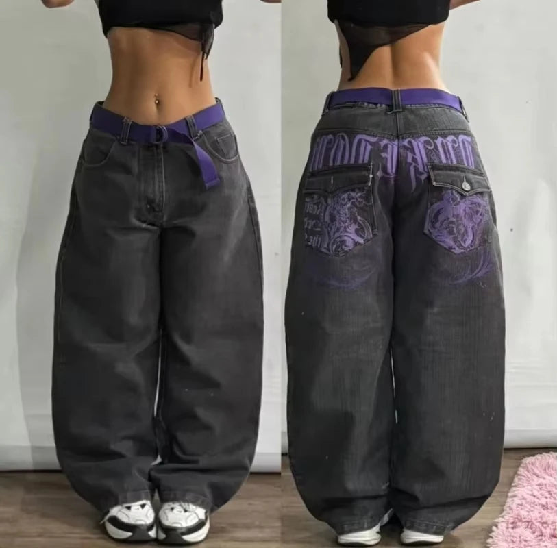 Mode américaine nouveau noir vieux trous lavés Baggy jean dames Y2K Vintage Punk mode décontracté Joker taille haute pantalon à jambes larges