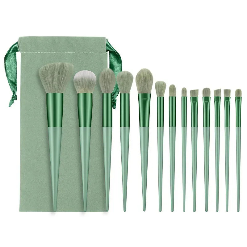 Ensemble de 13 pinceaux de maquillage Purpleflower en forme de feuille de houx, à poils doux, comprenant un pinceau poudre pour le visage, un pinceau illuminateur, un pinceau blush et un pinceau fard à paupières. Un ensemble complet d'outils de beauté.