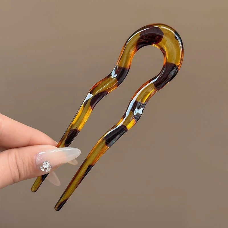 Fourchette à cheveux en forme de U, épingle à cheveux en acétate acrylique écaille de tortue, accessoire de coiffure géométrique pour femmes et filles
