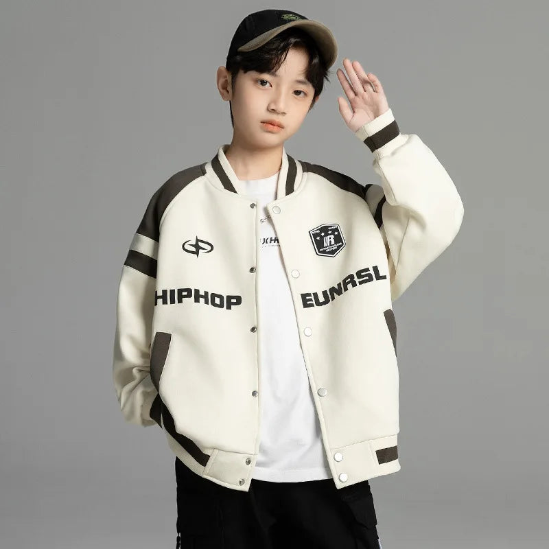 Collection printemps-automne 2025 : vêtements d'extérieur pour garçons, uniformes tendance, tenue décontractée, élégant, uniforme de baseball à manches longues