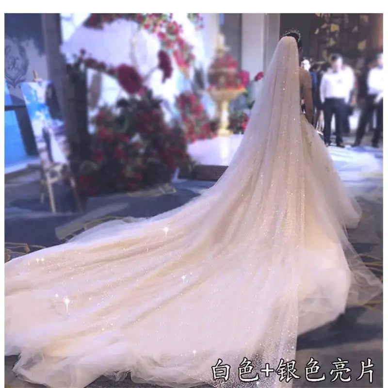 Voile de mariée scintillant blanc cassé, long de 3 m, une seule couche, style cathédrale de luxe