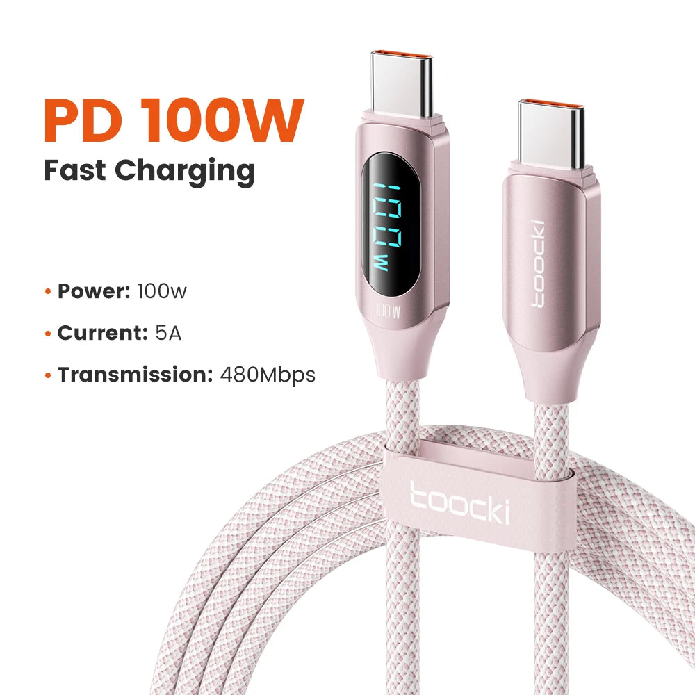 Toocki Type C à Type C câble 100W PD chargeur de charge rapide USB C à USB C câble d'affichage pour Xiaomi POCO F3 Realme Macbook iPad