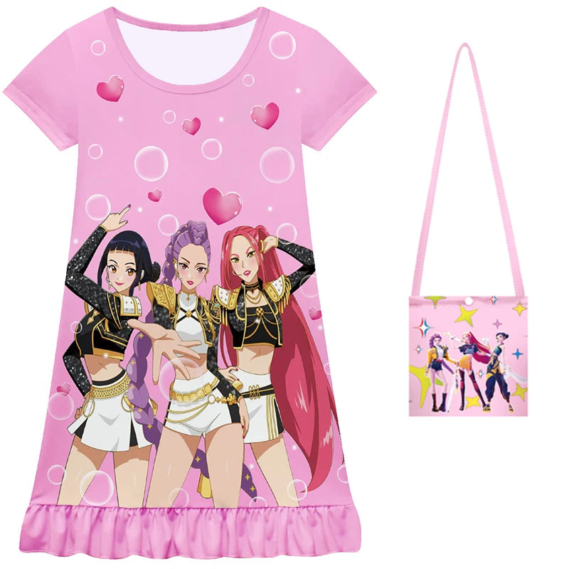 Pyjamas d'été pour enfants Kpop Demon Hunters, robe Zoey, robe de princesse, vêtements de nuit pour filles, pyjamas de fête